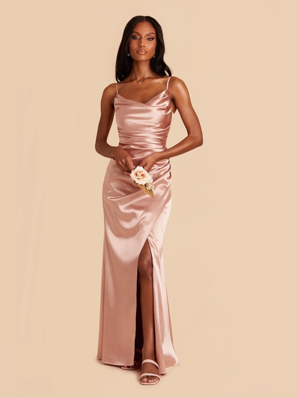 NWT Birdy Grey Lydia Dress Shiny Satin Rose Gold | Formal Cowl Bridesmaid Gown